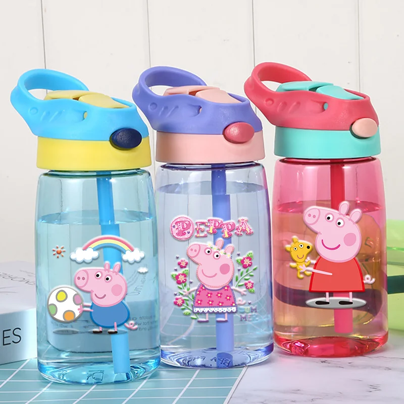 480ML Peppa Pig Serie Wasserbecher mit Strohhalmen, Beliebte Cartoon-Trinkflaschen, Auslaufsicher, Niedliche Outdoor-Trinkflasche, Geburtstagsgeschenk