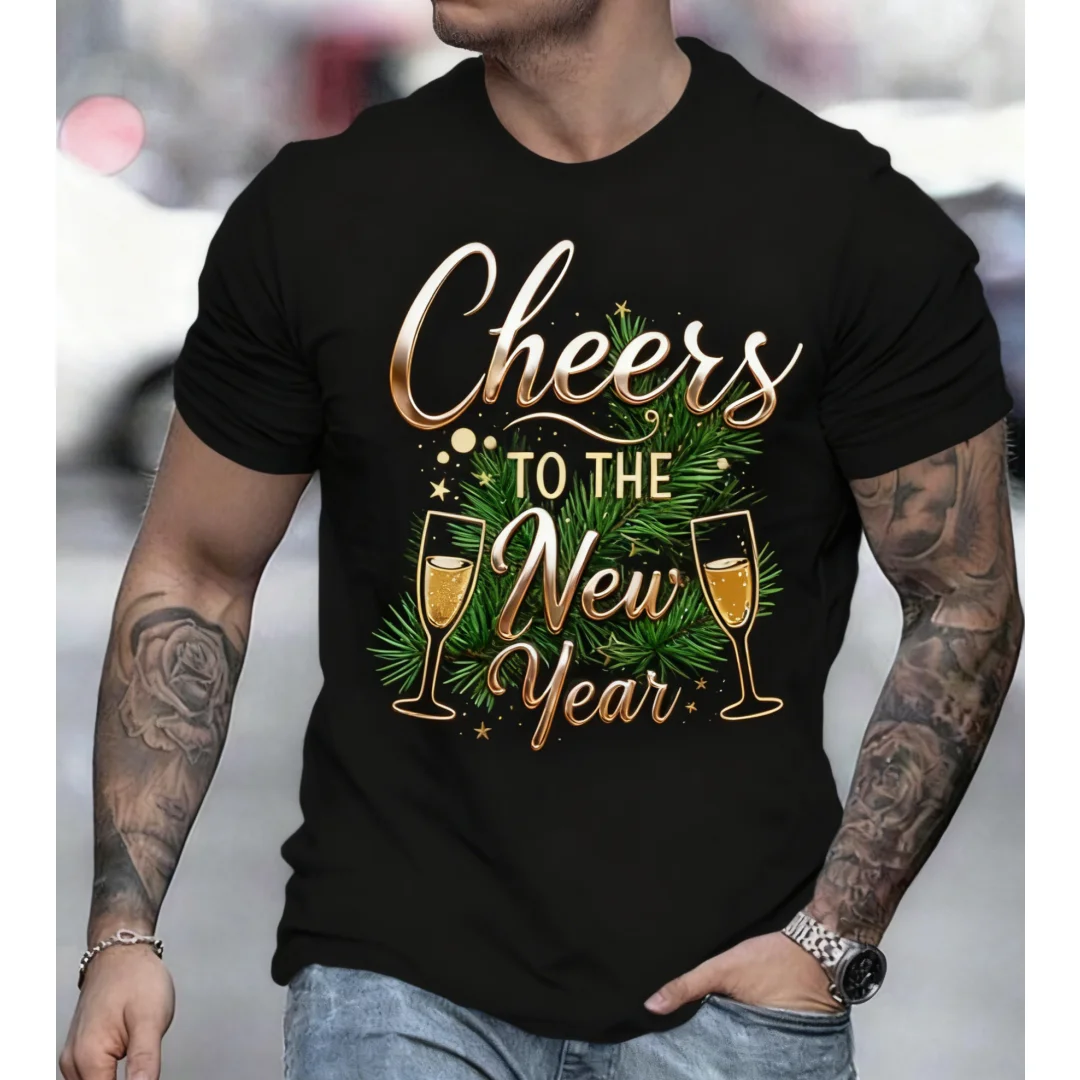

2026 Fashion New T Shirts For Men Happy New Year Printed Short Sleeve T-shirt Street Men's Clothing Hot Selling Tees Summer Tops