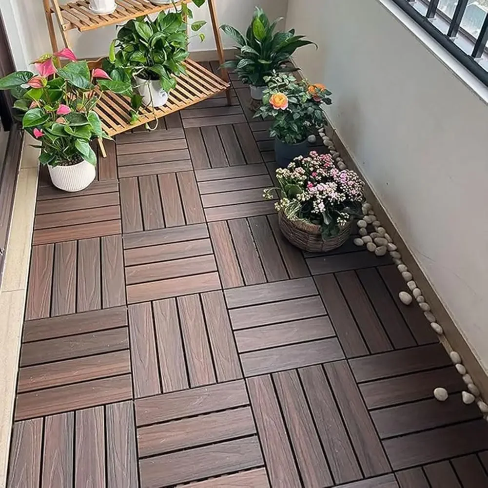 Interlocking Patio Deck Tiles, 9/11/27 pcs 12 x 12 x 0.9 inch Wood Plastic Composite Outdoor Flooring Non-Slip Waterproof All We