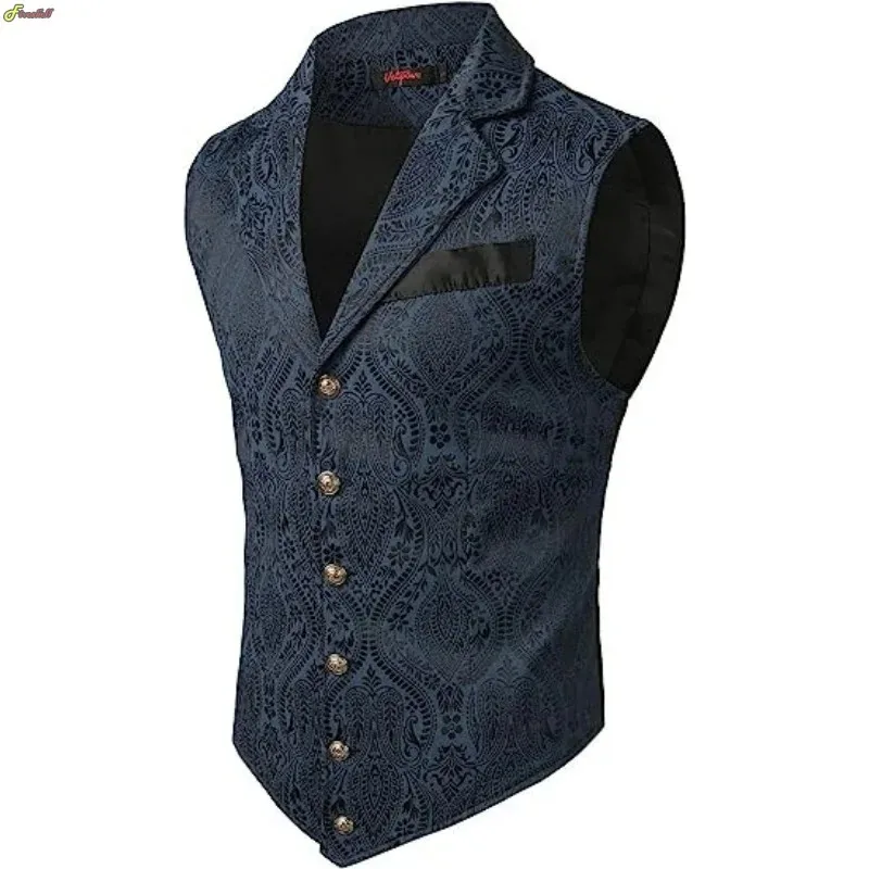 Zizi 2025 masculino vintage elegante colete flor fino ajuste masculino terno colete vestido jaqueta formal para casamento casual medieval cosplay s
