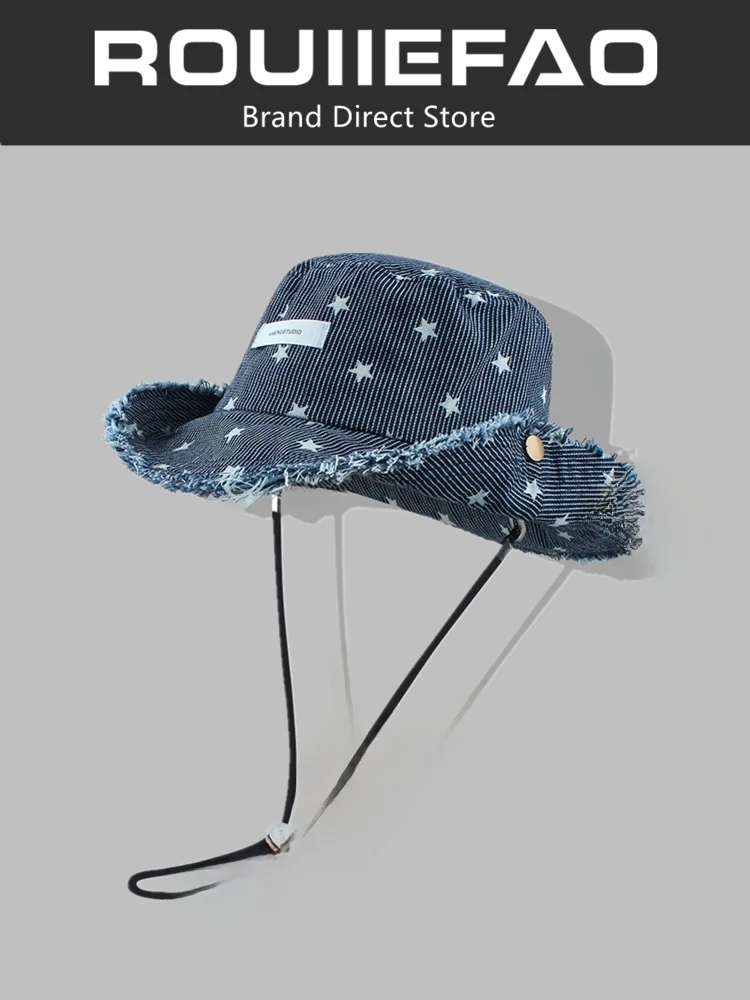 rouiiefao-cappello-da-pesca-in-denim-stile-giapponese-retro-con-stelle-cappello-estivo-da-donna-per-protezione-solare-all'aperto-cappello-da-montagna
