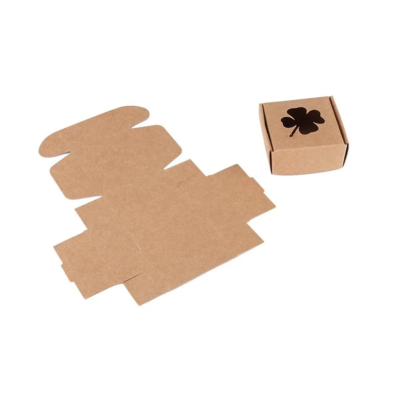 

Brown 350G Kraft Paper Four-Leaf Clover Foldable Kraft Paper Gift Box Handmade Soap Candy Jewelry Accessories