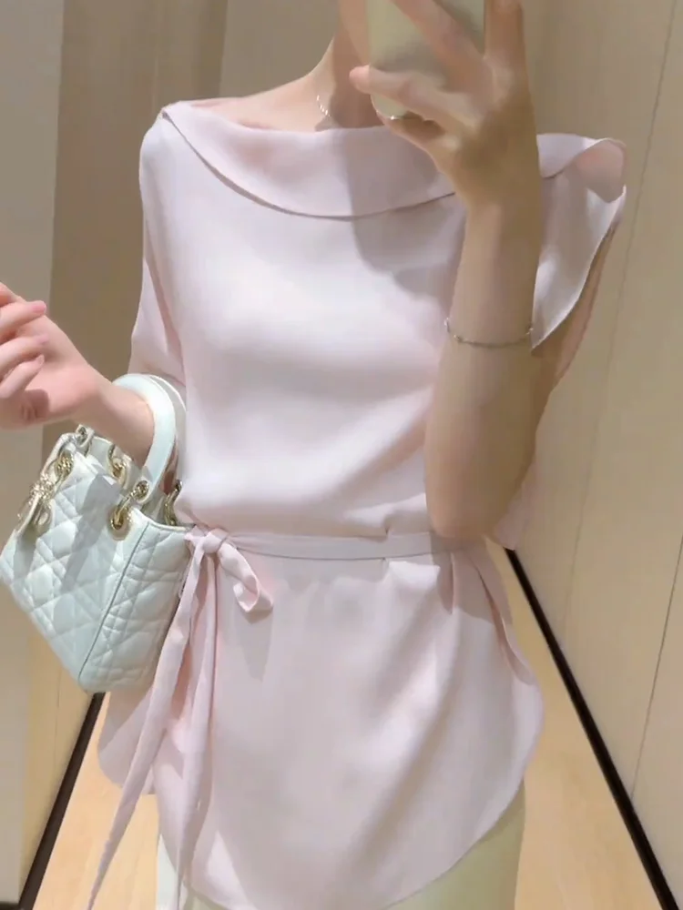 

Элегантный женский топ с одним открытым плечом в корейском стиле, с поясом, премиум-класса, больших размеров, летняя новинка