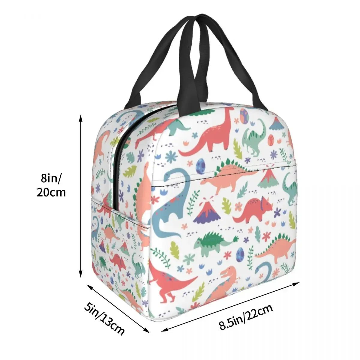 Borsa per il pranzo termica isolata con stampa di dinosauri dei cartoni animati Borsa per il pranzo portatile da donna per scatola per alimenti multifunzione da viaggio da campeggio all'aperto