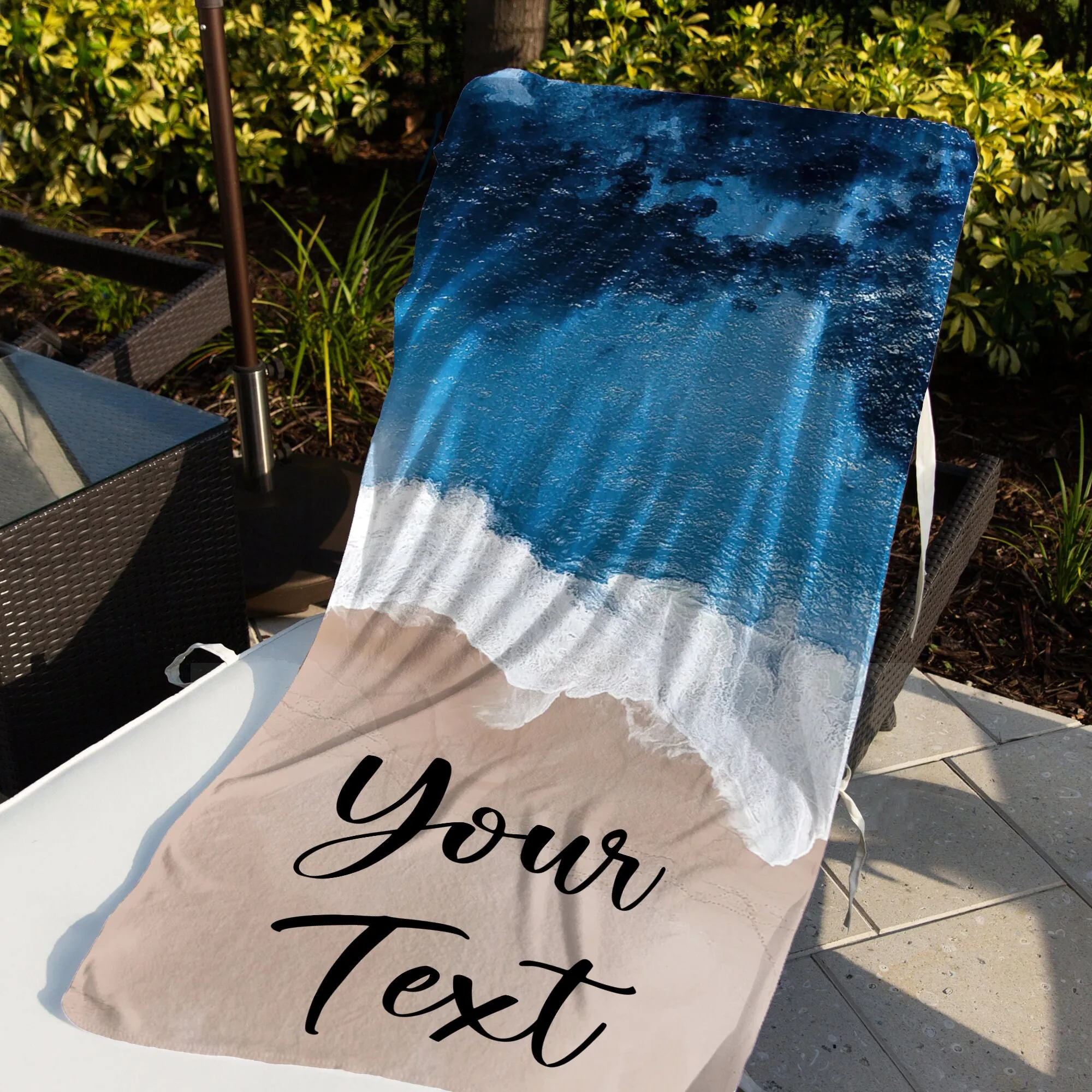 Custom Beach Towel Personalized Name Ocean Waves Sand Custom Pool Towel Beach Towel with Name Signature Style Swimming Pool