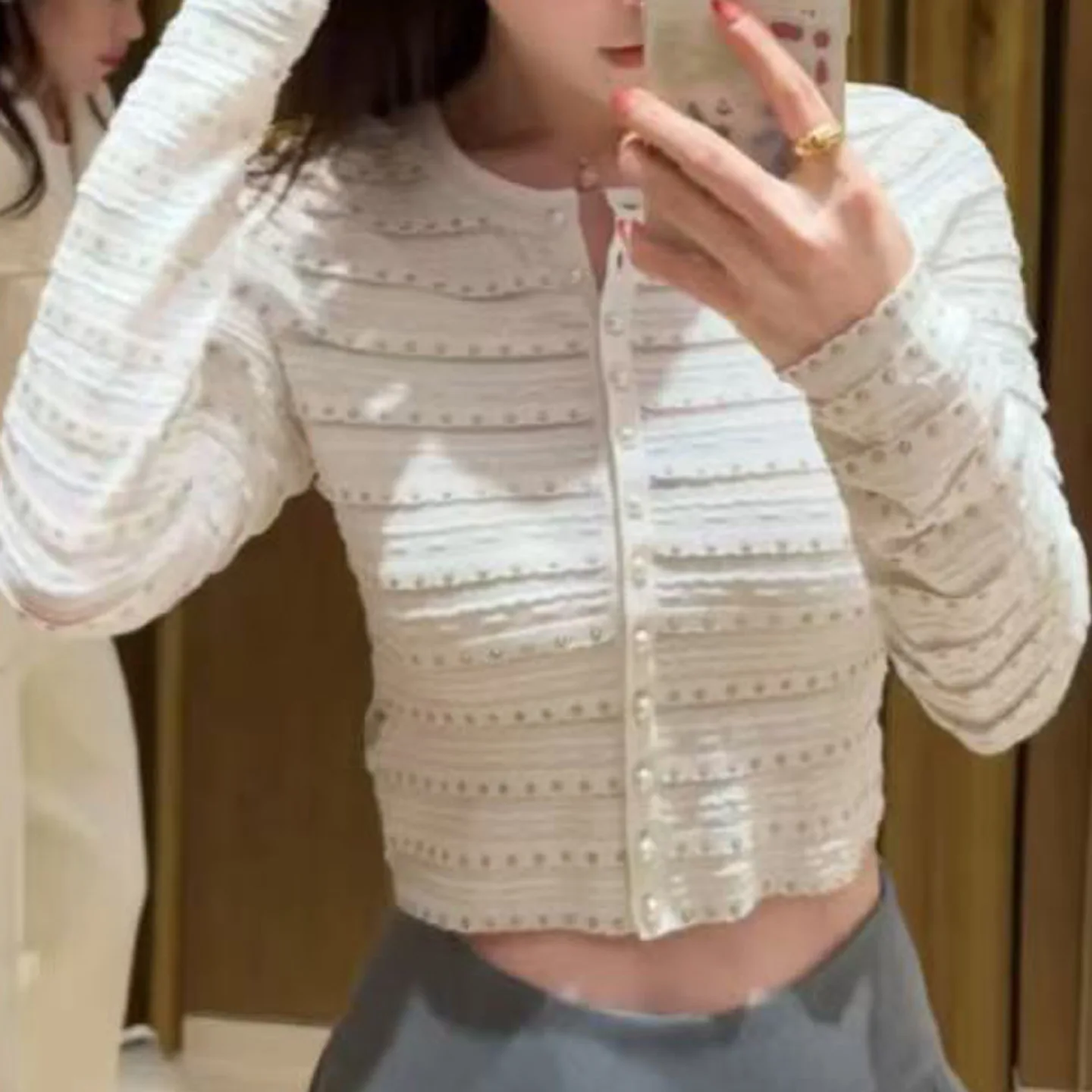 Primavera 2025 nueva mujer redonda Ne Long Sve tejido ort Jaet versátil Ele Quali hecho en chino Faion prendas de vestir exteriores