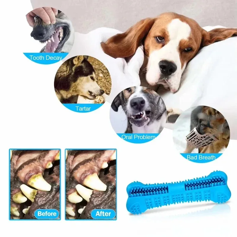 

360 Degree Dog Toothbrush for Small Dogs Puppy Teeth Cleaning Chew Toy Soft Rubber Brush Stick with Toothpaste Pet Dental