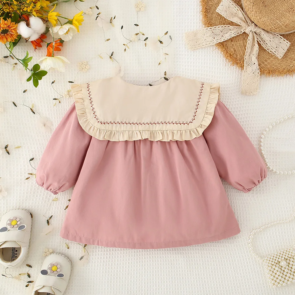 2023 Autumn Baby Jacket New Baby Girl Flowers Doll Neck Windbreaker Coat Korean Solid Cardigan Windbreaker