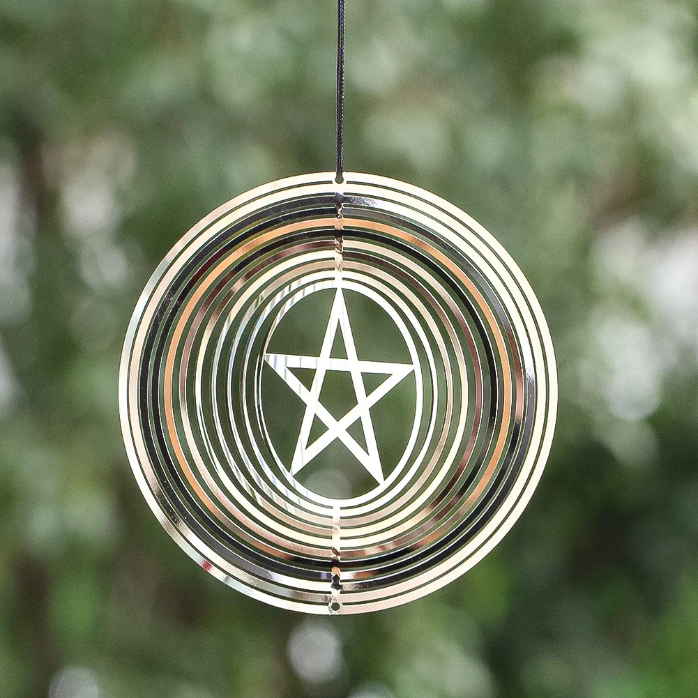 5pcs Wicca Pentagram Wind Spinner Ritual Amulet Hanging 3D Star Wind Catcher Mirror Reflective Bird Deterrent Garden Yard Decor