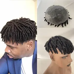 Afro Kinky Twist Crochet Braids Hair Toupee for Black Men African American Human Hair V-looped PU Hairpieces 8x10 inch