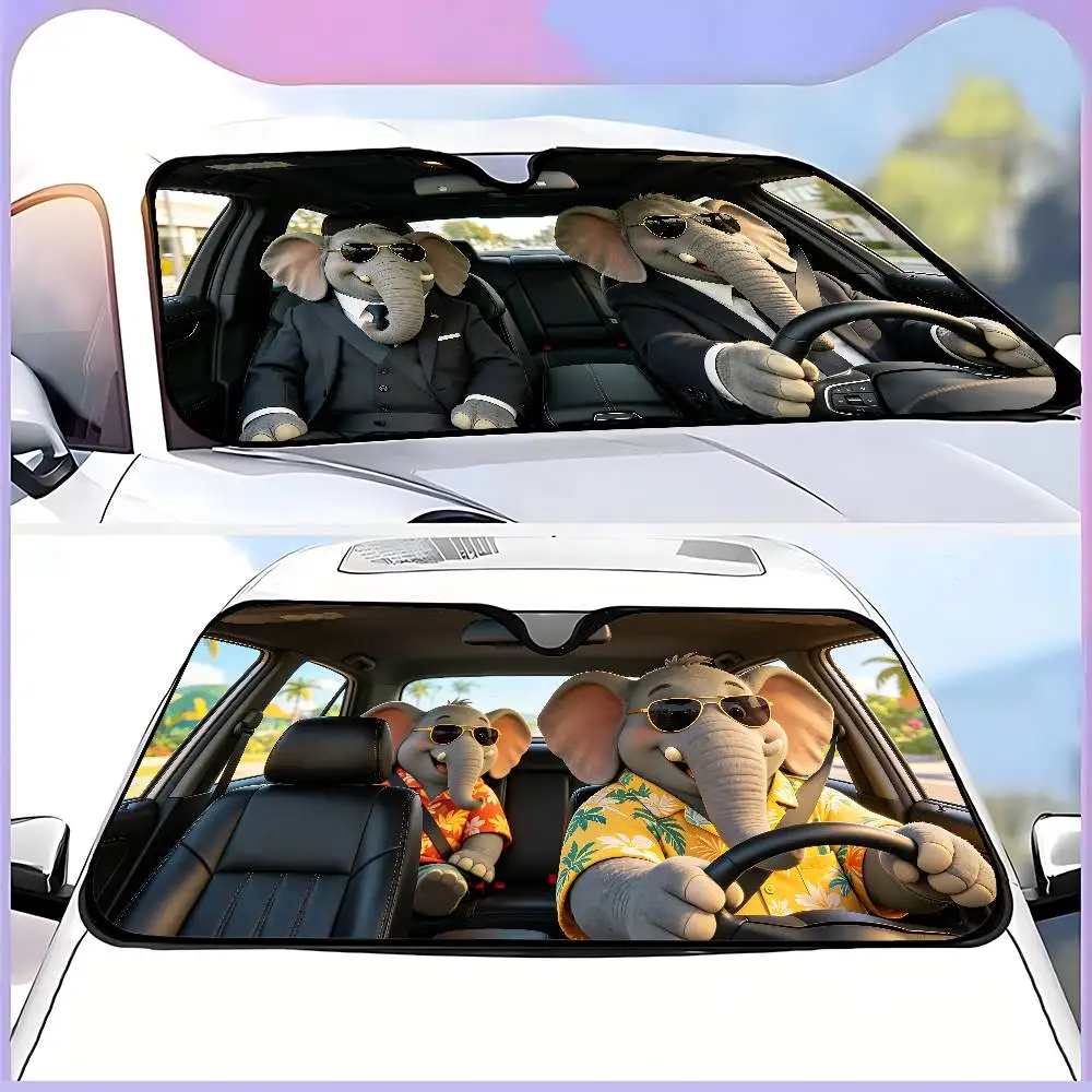Elephant Drive Car SunShade Windshield Funny Sun Shade Foldable UV Ray Sun Visor Protector Sunshade For Front Window