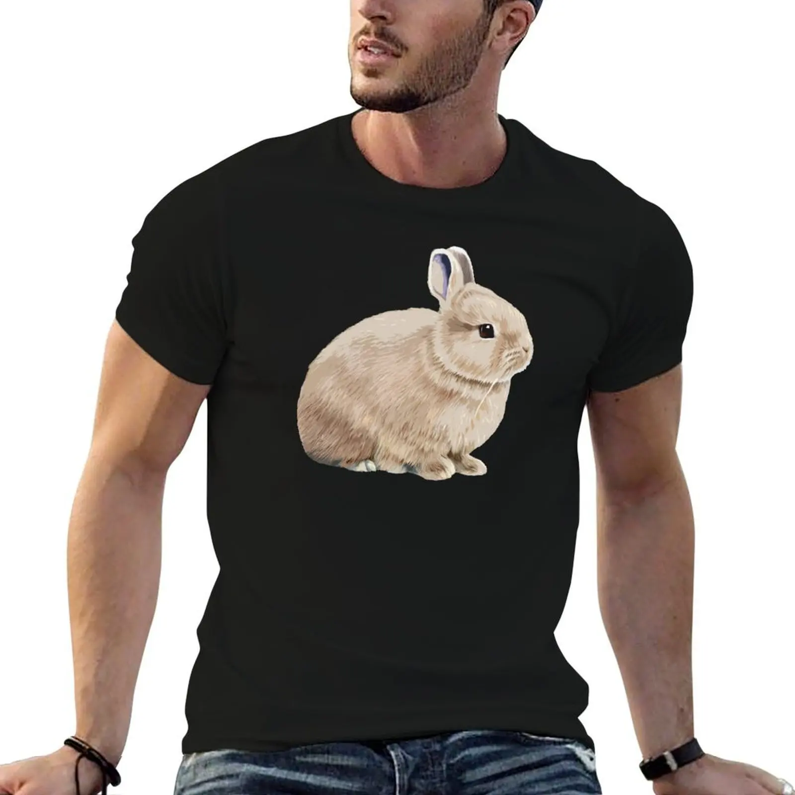 

Cottagecore Beige White Otter Netherland Dwarf Rabbit T-Shirt t shirt man cotton graphic t shirts for man T-Shirt