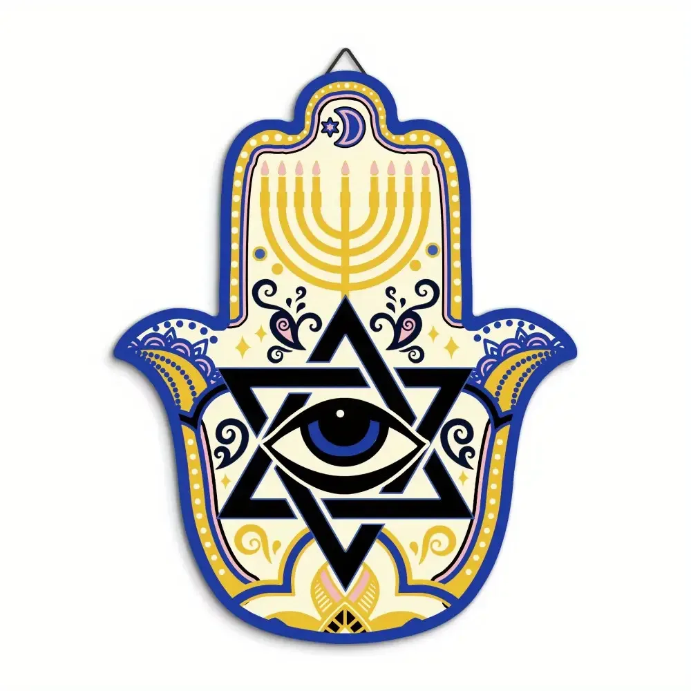 CIFBUY Iron Wall Art 2D Flat Printed Metal Hamsa Hand Evil Eye Cutout Wall Hanging Ornament Ethnic Style Indoor Home Wall Decor