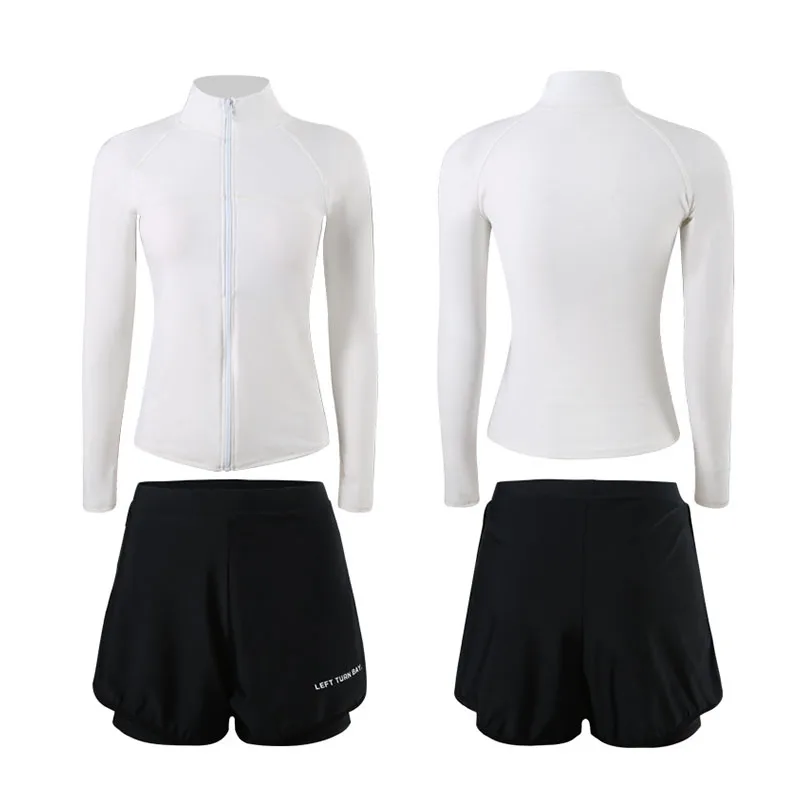 قميص سباحة نسائي مكون من قطعتين بأكمام طويلة مع حمالة صدر مدمجة، قميص سباحة مع شورت سفلي، ملابس رياضية مائية سريعة الجفاف #2