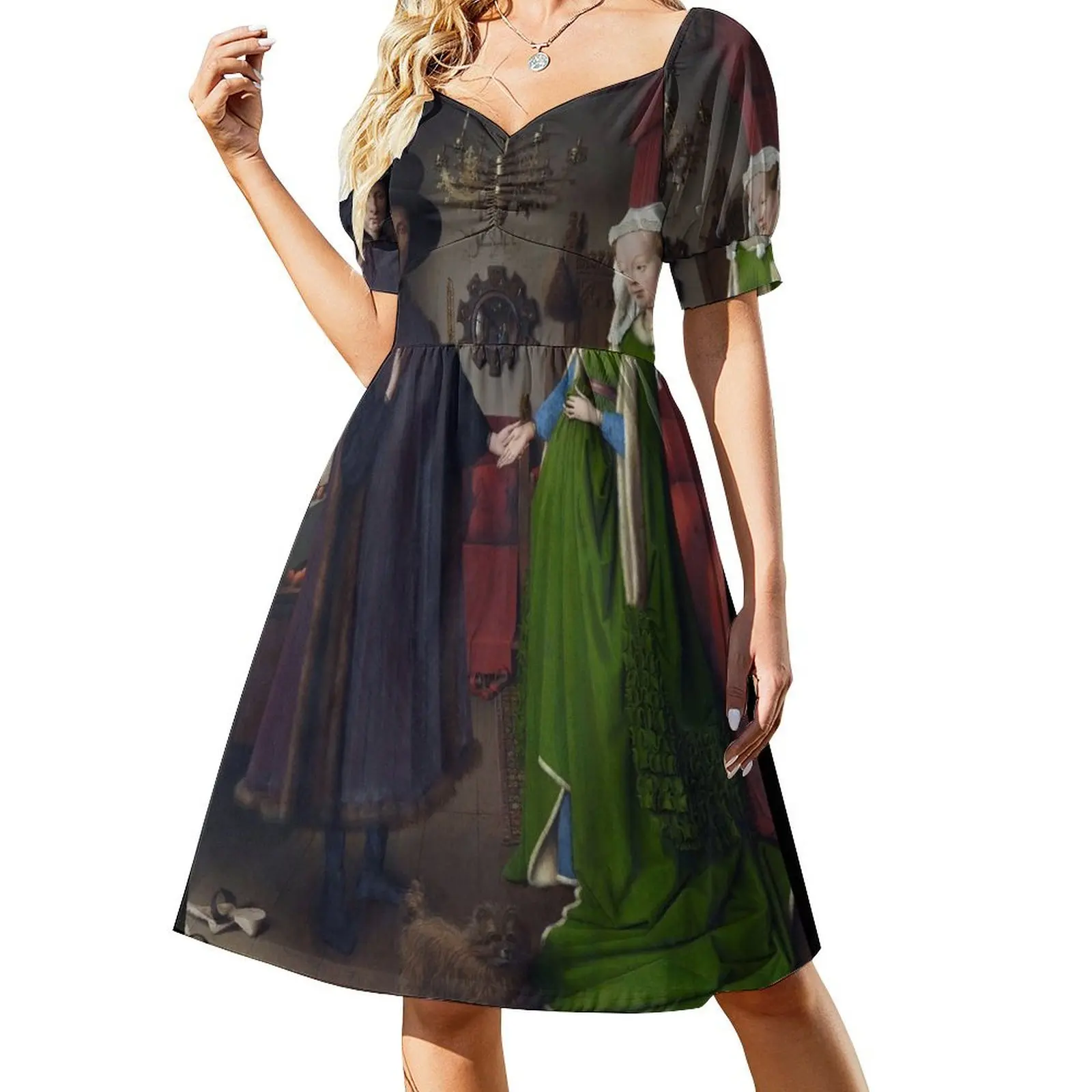 

Arnolfini Portrait - Jan van Eyck Short Sleeved Dress clothes Evening gown women formal occasion dresses Dress