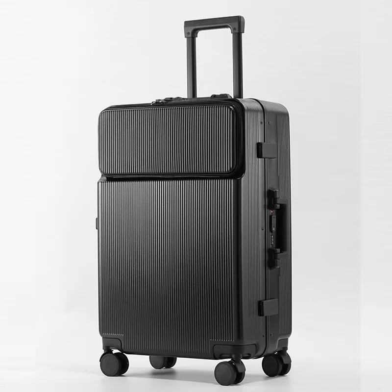 Aluminum Frame Rolling Luggage Travel Suitcase Large Capacity Trunk Front Opening Carry-on Box Universal Wheel with Cup Holder