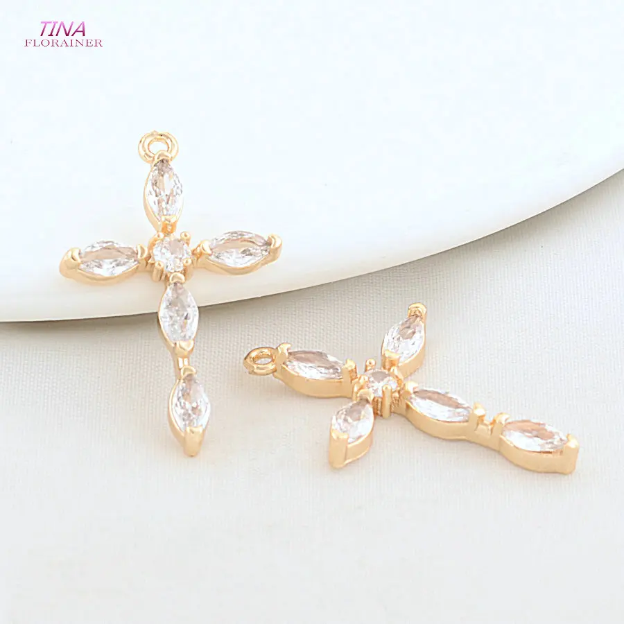 18,5*29MM 18K Gold Farbe Messing mit Zirkon Criss Cross Charms Anhänger Halskette Ohrringe Schmuck Machen zubehör – Detail 3