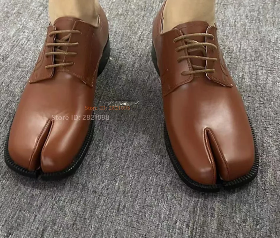 Split Toe Brown Leather Two Toes Lace Up Platform Height Increased Men Shoes Fashion Dress Shoes Footwear