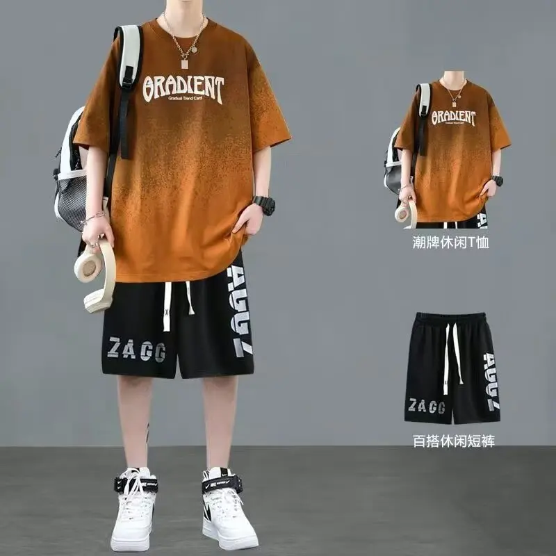 Shorts Men Suit Summer Joggers Set Korean Fashion Graphic T-shirt Multi-pocket Cargo Pants 2 Piece Set Men Tracksuits 2025 New