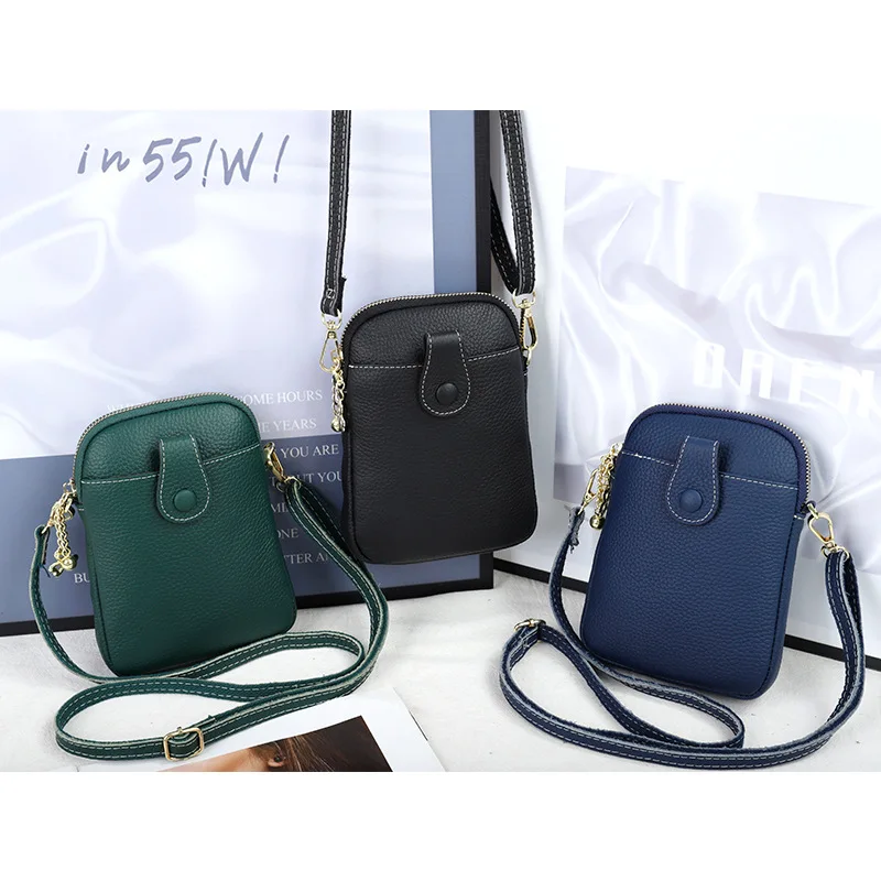 

2025 New Hot Sales Genuine Leather Cross-body Bag Women Fashion Lady Phone Purse Multi-function Zipper Cowhide Shoulder Bag