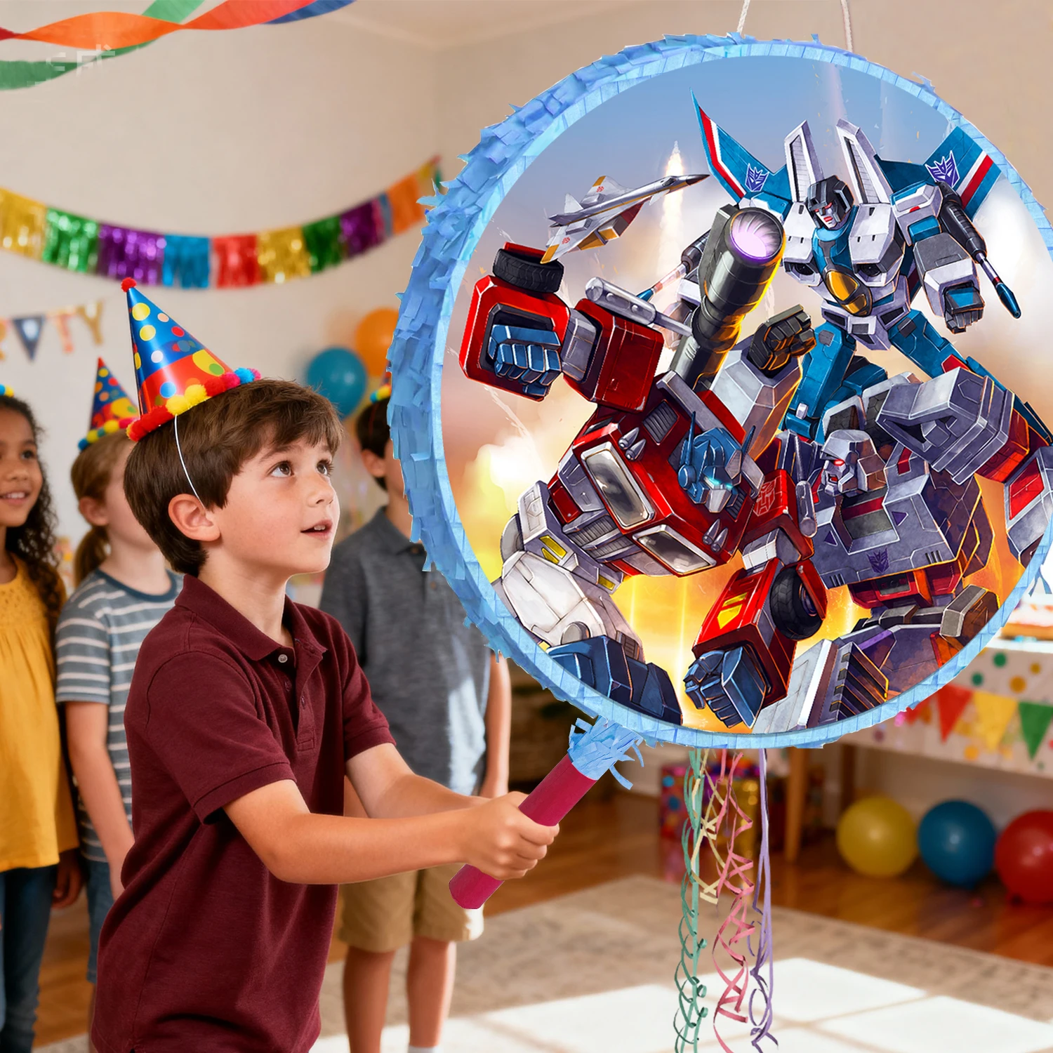 محولات بيناتا مستديرة، 4 قطع مجموعة محولات بيناتا - محولات موضوع بيناتا والمحولات عصا بيناتا للحفلات معصوب العينين وما إلى ذلك