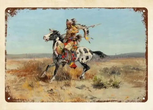 1p,Charles Russell art Dakota Chief 1897 metal tin sign wall art living room