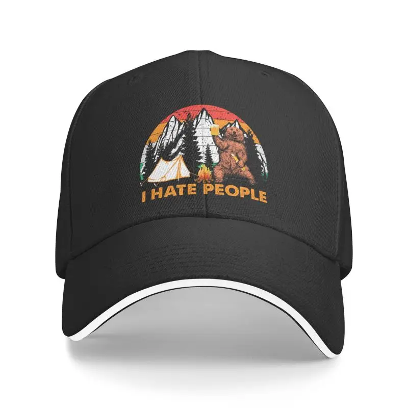 

Classic I Hate People Bear Drinking Beer Baseball Cap Women Men Custom Adjustable Adult Camping Hiking Lover Dad Hat Spring