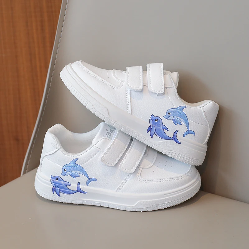 Kids Tennis Shoes with Cute Dolphin Children Casual Shoes Breathable Double Hook&loop 2026 New Fashion Boys Girls Sports Shoes