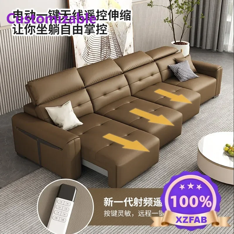Factory Direct 2026 Top Electric function leather sofa bed living room size apartment Italian minimalist
