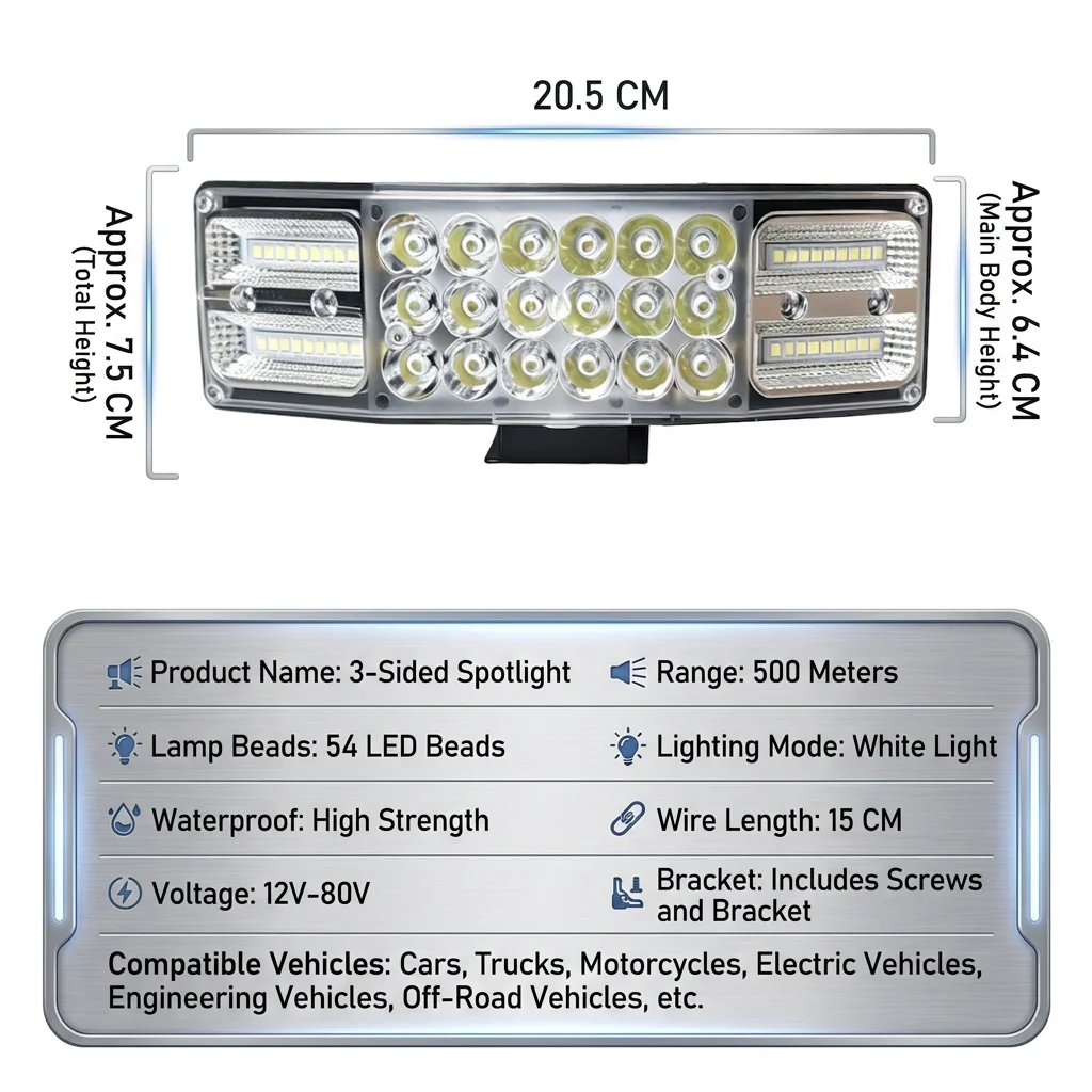 270 ° Luz de Trabajo LED de Ángulo Amplio, 12V-80V, Impermeable, de Alta Luminosidad, para Bicicleta Eléctrica, Tractor, Vehículo de Ingeniería, 2/1 Pieza