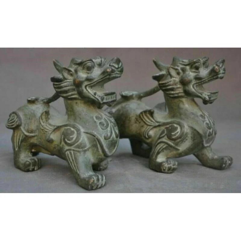 

Antique Old bronze Fengshui auspicious wealth brave troops pixiu statue pair