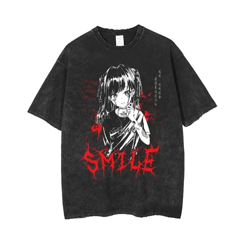 Imagen 2 del producto Camisetas de Anime para hombre, Camiseta con estampado gótico, ropa informal estilo Hip Hop, camisetas de gran tamaño lavadas Vintage Punk de verano, ropa para hombre