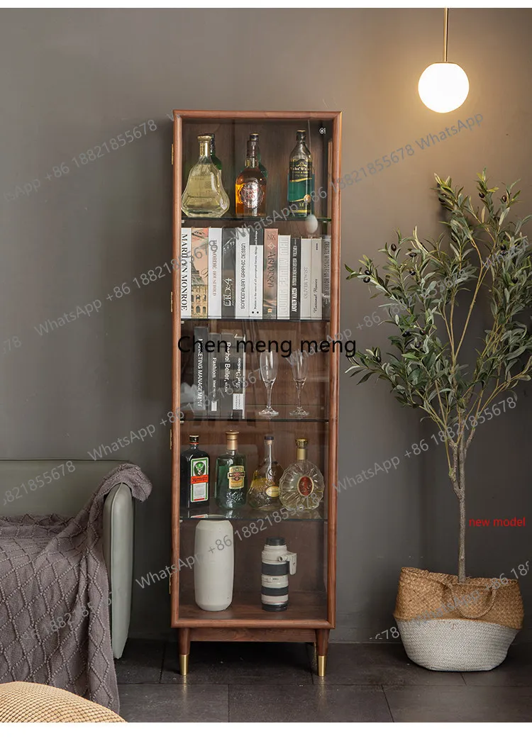 Bookcase Modern Wine Cabinet Walnut Glass Storage Japanese Wine Cabinet Living Room Display Bar Furniture Barschrank