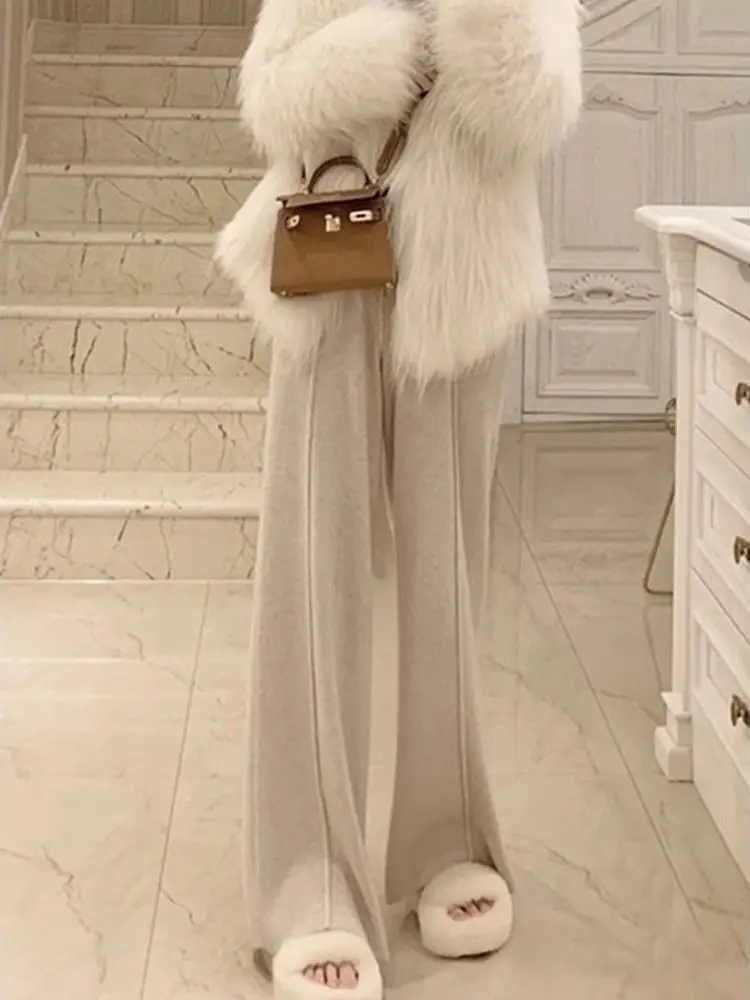 

Утепленные женские брюки-кюлоты на шнурке, комфортные, приятные к телу, с эластичным поясом, осенне-зимние, с высокой талией