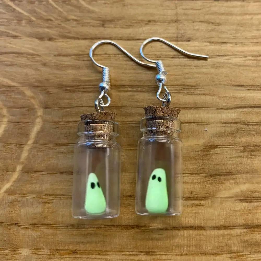 1Pairs Tiny Glow-In-The-Dark Ghost Earrings Spooky Charm Pendant Drifting Bottle Halloween Earrings The Adopt A Ghost Trendy