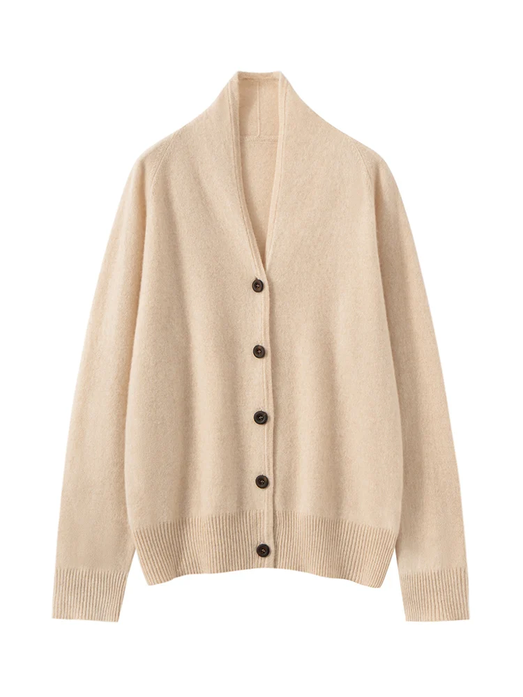 MEETCC المرأة Fashion100% سترة الكشمير المعنقة سترة الخامس الرقبة حماية حافة ملزمة معطف الخريف الشتاء لينة الدافئة تريكو القمم #4