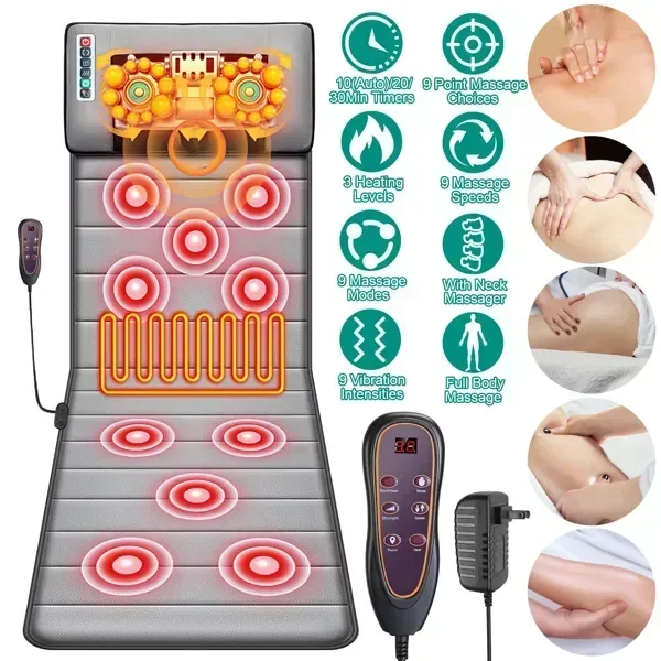 

Full Body Massage Mat with Heat 10 Neck Shiatsu Kneading Massage Heads, Multifunctional Electric