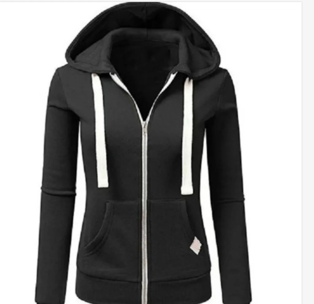 Autumn Fleece Hoodie Solid Color Hooded Korean Fashion Sweatshirts Long Sleeve Top Drawstring Pockets Loose Zipper Black Hoodies