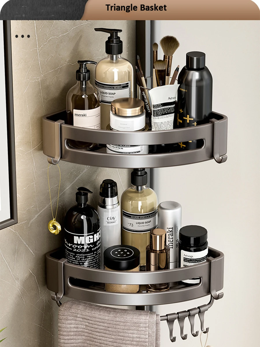 Aluminum Alloy Bathroom Shelf Toilet Storage Rack No Drill Wall Mounted Shampoo Bottle Shower Corner Rack Bathroom Accessories