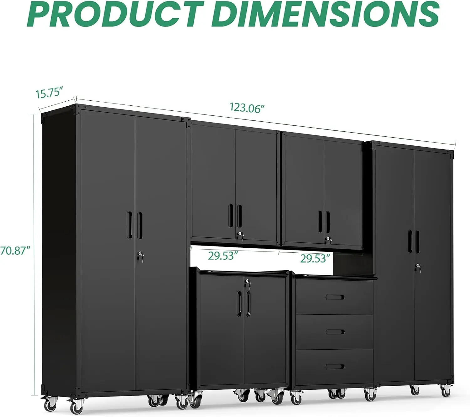 Garage Cabinet System | Heavy Duty Steel All-in-One Modular Garage Cabinet Set for Ultimate Workshop Organization | Easy Assembl