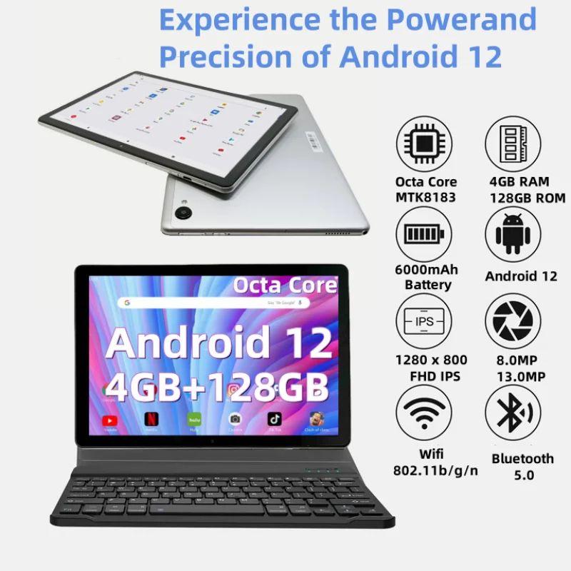 

Android 12 10.1 INCH Tablets PC MTK8183 Octa Core 2.0GHz CPU 4GB RAM 128GB ROM Type-C WIFI Bluetooth 5.0 Support GPS 6000mAh