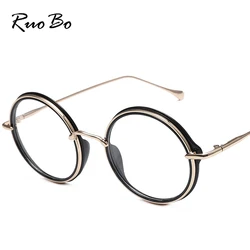 RUOBO Round Big Frame For Men Women Fashion Vintage Harajuku Students Myopia Prescription Eyeglsses Frame Metal Optical Glasses
