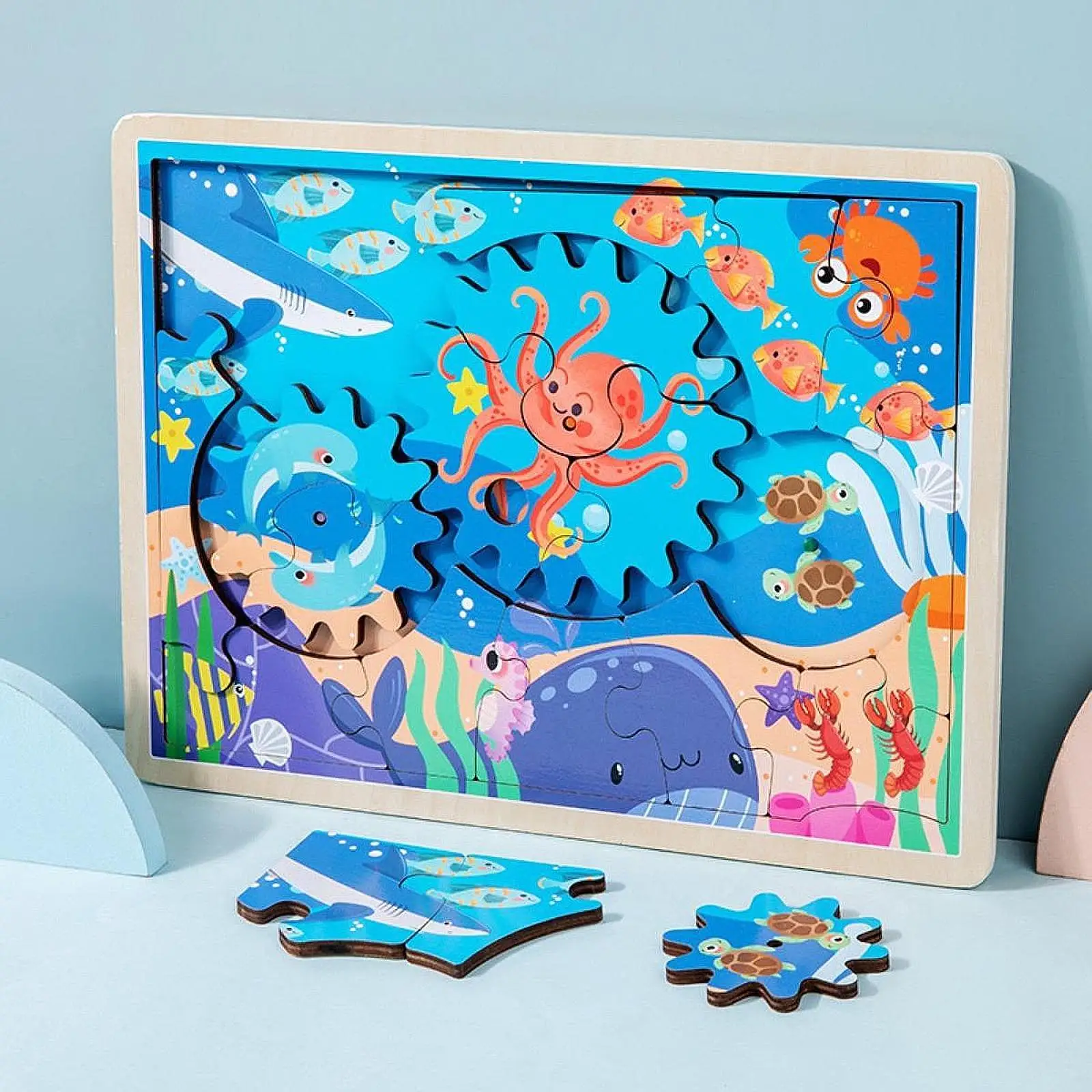 

Animals Puzzles Interactive Game Shape Color Recognition Puzzles Board Wooden Puzzles for Ages 3+ Boys Girls Children Toddlers