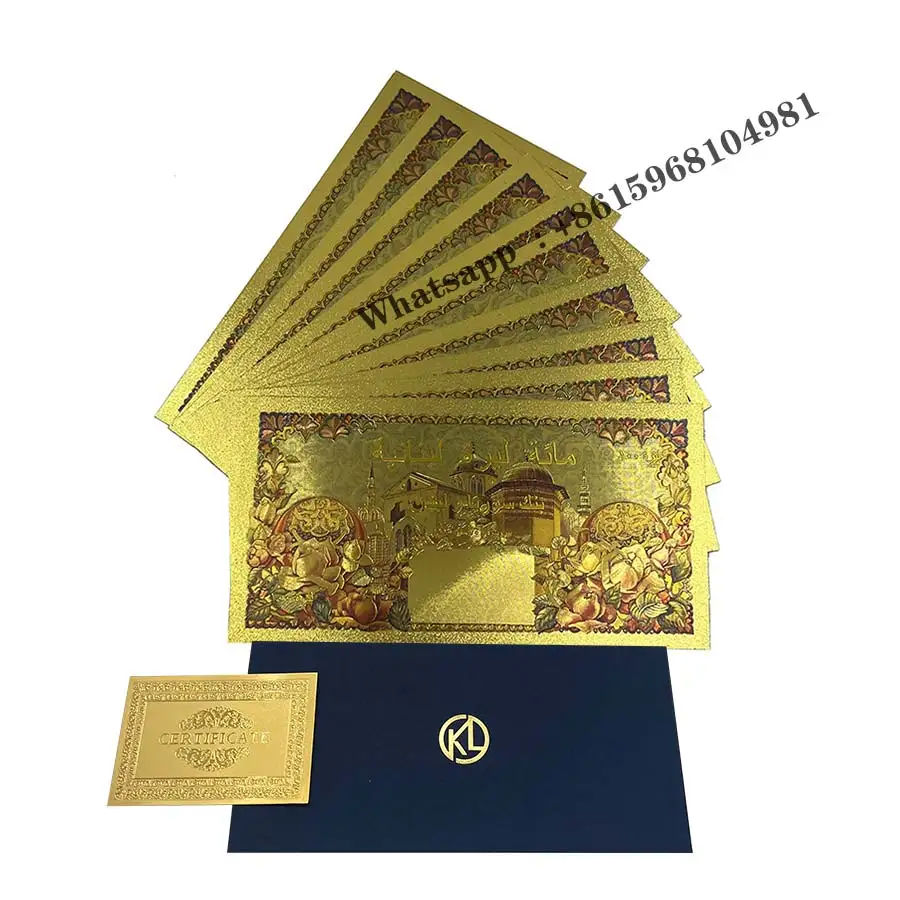 Gold Color Foil Lebanon Pound Banknote 100 LIVRES Commemorative Challenge Banknotes Souvenir Business Gift for Collection