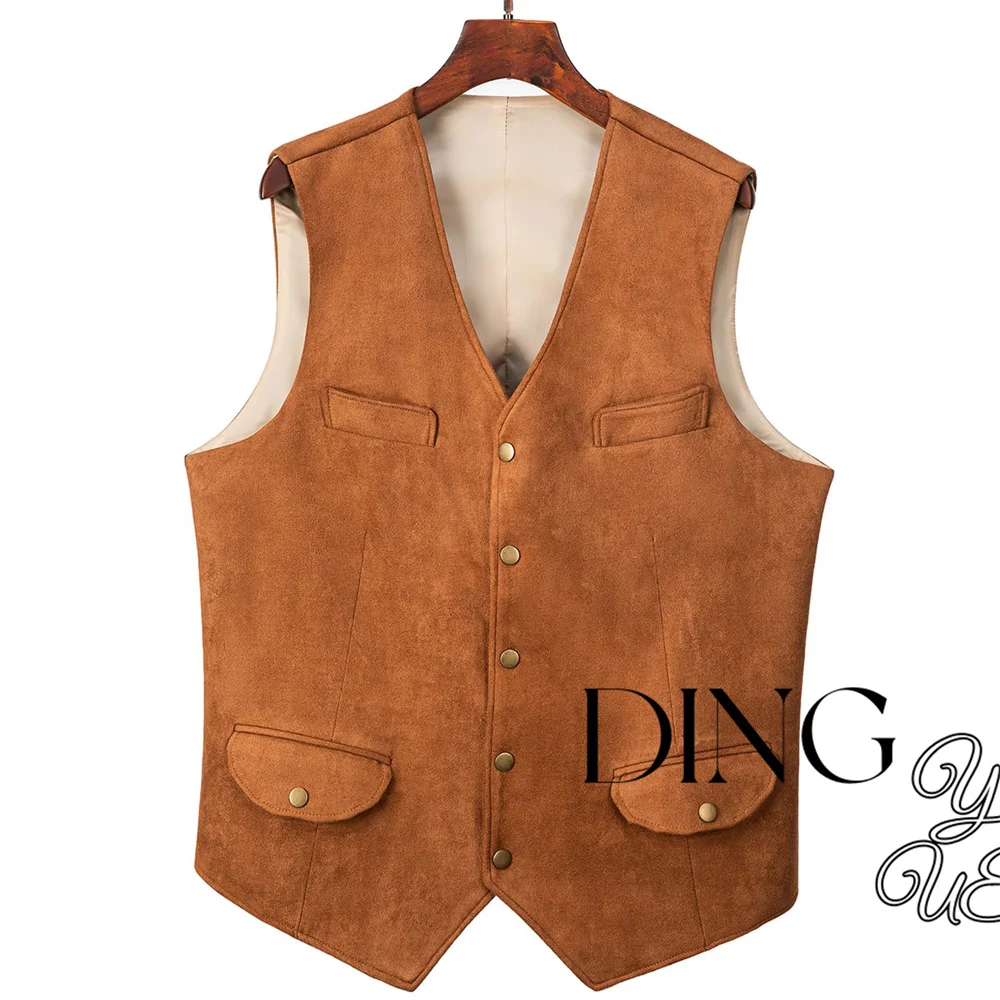 2024 New Men\'s Cowboy Suede Leather Vest Western Casual Vest for MenElegant Fashion Steampunk Style Vest Party S-XXXL