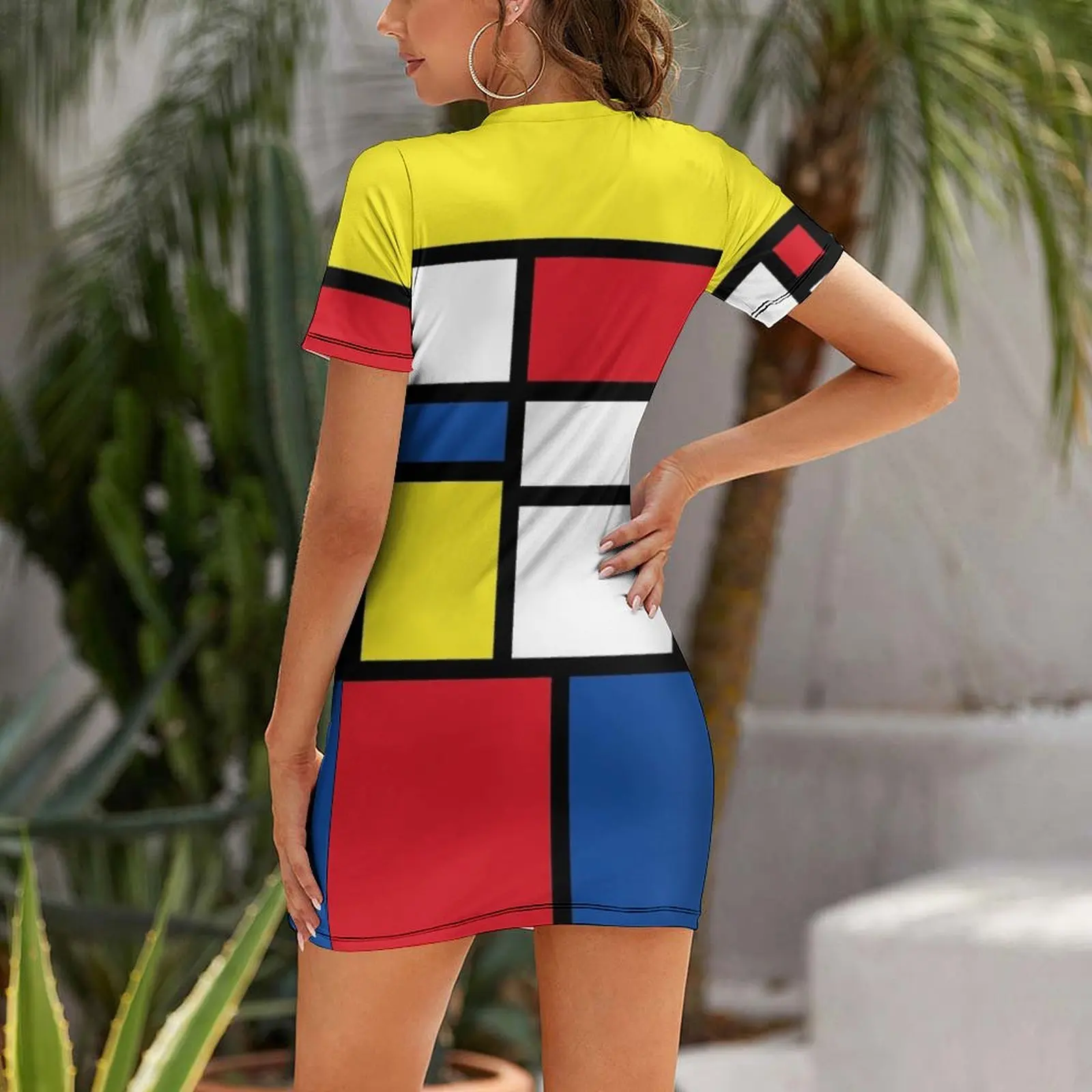 Mondrian Minimalist Avant-Garde De Stijl Modern Art Abstract Short Sleeved Dress dress Dress