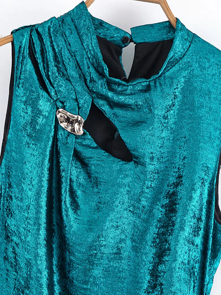 Vestido feminino com decoração dourada, sem mangas, vestidos longos para mulheres, bodycon, midi, vestido de festa, vestidos elegantes ﻿