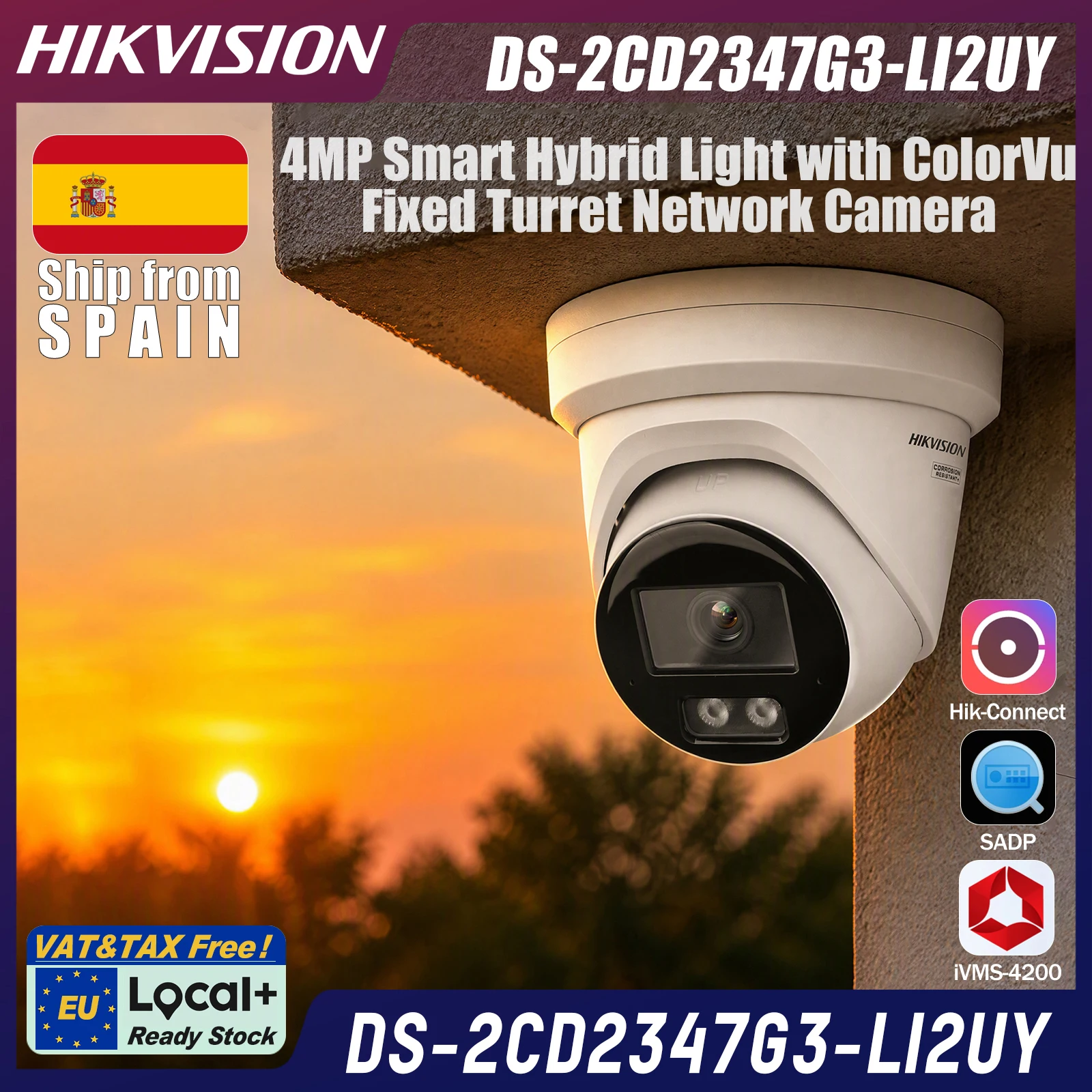 DS-2CD2347G3-LI2UY Hikvision Local+ telecamera turret fissa bianca 2.8mm 4MP ColorVu Smart Hybrid Light, F1.0, 130dB WDR, IR e luce bianca 30m, doppio microfono, PoE, IP67, NEMA 4X