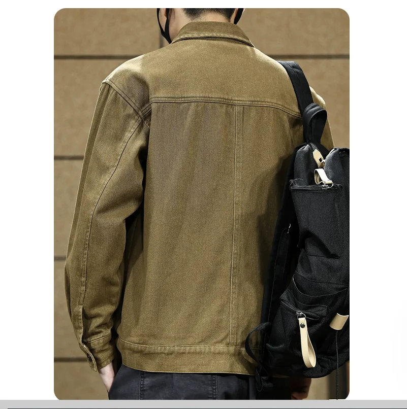 Spring/Autumn 100% Cotton Twill Water-Washed Men's Street-Chic Work Jacket with Notch Lapel