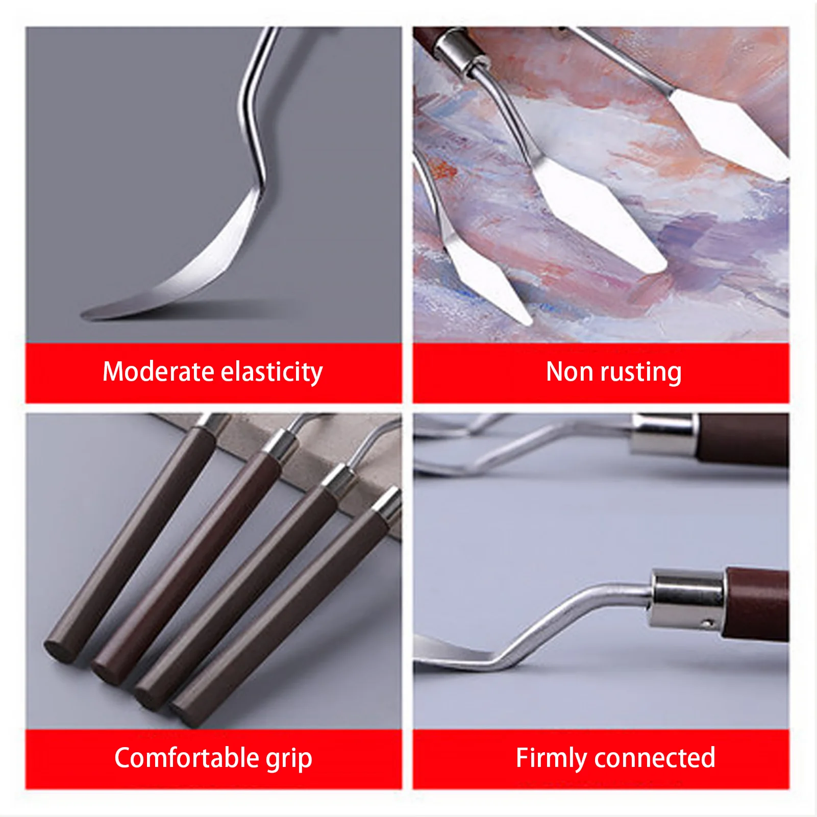 طقم سكاكين لوحة طلاء من الفولاذ المقاوم للصدأ مكون من 5 قطع لطلاء الغواش الزيتي مع أدوات فنية بمقبض خشبي لطلاب الفن